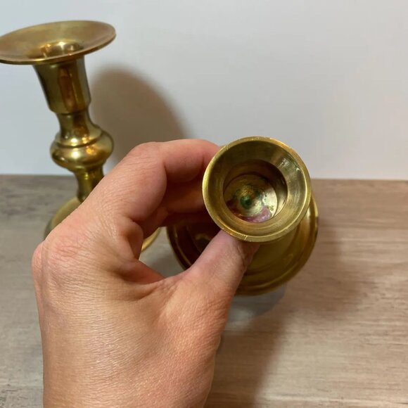Brass Candlestick Holders 1990s Home Decor for Taper Candles - Picture 4 of 5